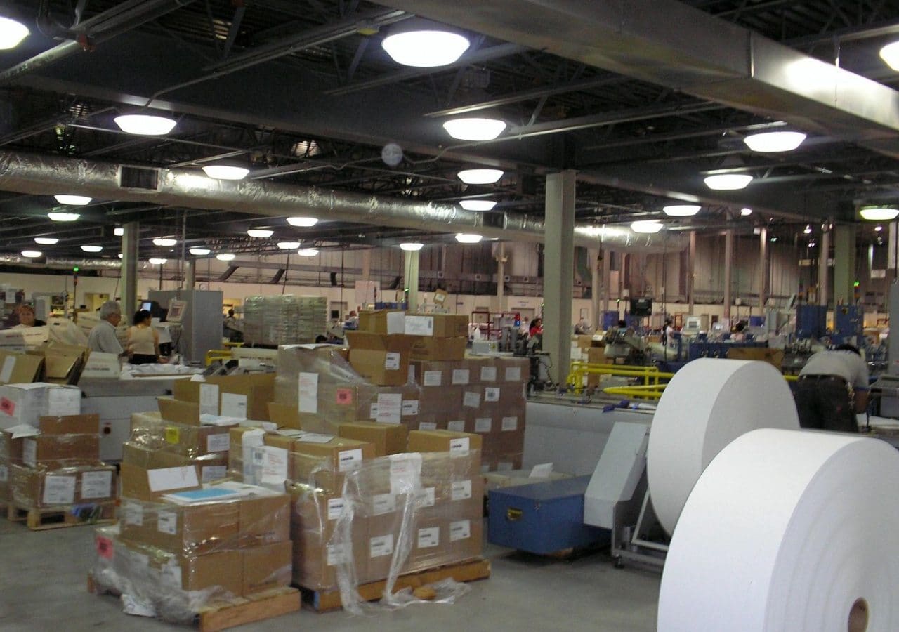 A warehouse filled with boxes and luggage.